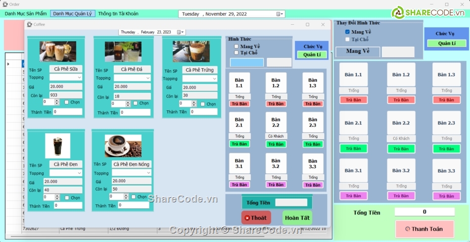 Code đồ án quản lý cafe,Code phần mềm quản lý,code C# Quản lý quán cafe,c# quản lý cafe,Code đồ án quản lý Coffee